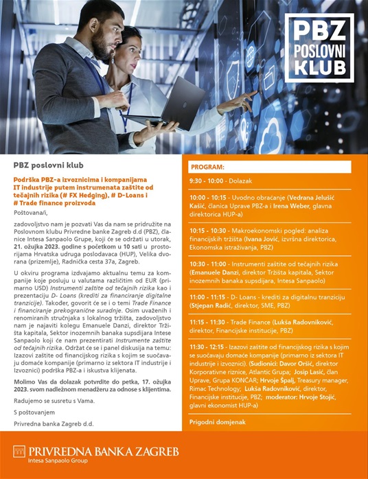 PBZ Poslovni klub na temu Trade finance i mogućnosti zaštite od financijskih rizika